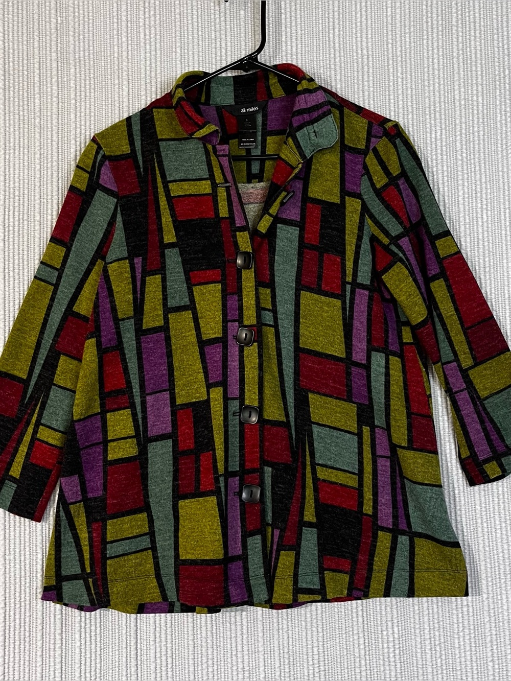 Ali Miles Button Cardigan Stainglass Geometric Multicolor Womens Small